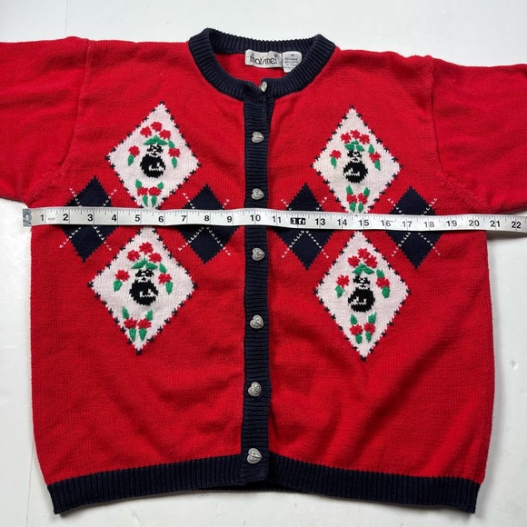 Vintage Cat Cardigan Sweater Medium Knit Heart Button Quirky Kitsch - Picture 5 of 10